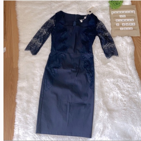 NWT Missmay Retro Gorgeous City Stretchy Navy Blue Lace Bodycon Dress sz medium - Picture 2 of 13